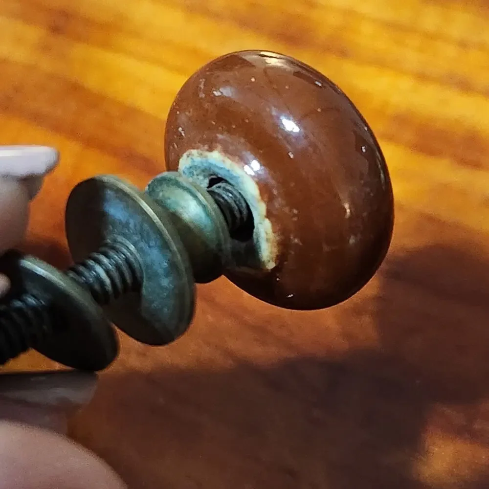 4 Brown Ceramic Round Ball Knobs Vintage Drawer Pulls Dresser Cabinet Vanity DIY